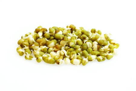 fresh green peas Vigna radiata with sprouts on a white backgroundの写真素材