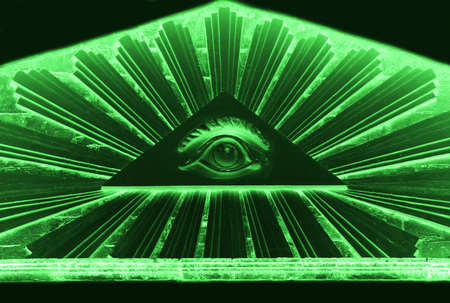The All Seeing Eye. Masonic representation of Osiris. Lutheran church in the town of Gatchina, the center of the parish of Hatsina. Computer processing, inversion.の写真素材