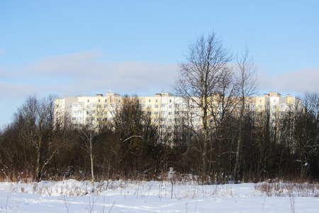The city's offensive on nature. The forest area is gradually built up by urban houses.の写真素材