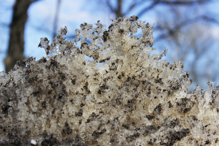 melting dirty snow piled up by a bunch after cleaning the road. Spring.の写真素材