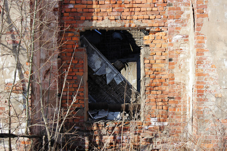 old brick ruins that remained from the historic house. empty windowの写真素材