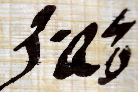 Part from Papyrus containing the anthem in hieratika. Handpainted with ink now.の写真素材