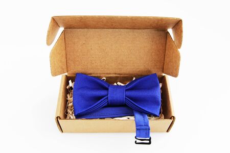 bow tie in a cardboard gift box. Color blueの写真素材