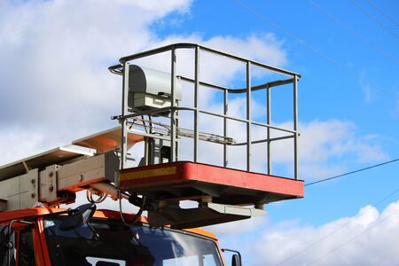 cradle and elevator on a machine for high-altitude work. construction and repair equipmentの写真素材