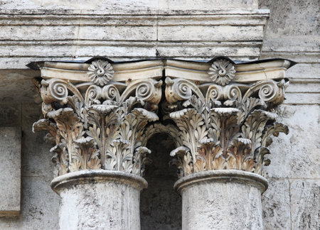 old baroque columns on a historic building that is in disrepair. Russia. elements of architectural...