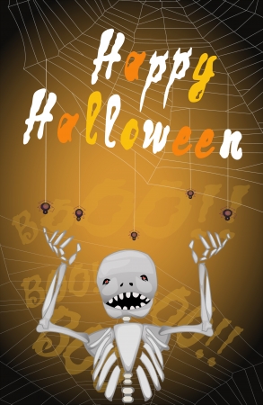 skeleton with spiders and happy halloweenのイラスト素材