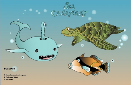 whale with sea turtle and tropical fishのイラスト素材