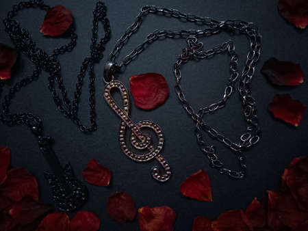 Female accessories on black background.の写真素材