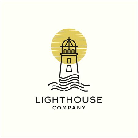 lighthouse line art illustration design template premiumのイラスト素材
