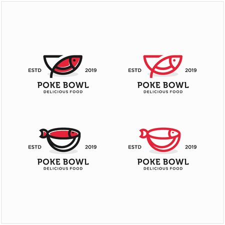 poke bowl hawaiian  illustration design template premiumのイラスト素材