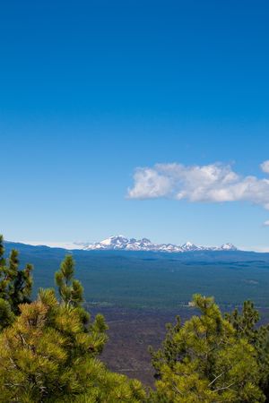 Three Sisters view from Newberry Volcano in Oregonの写真素材