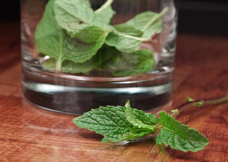 fresh mint on a bar top picked and ready to use in cocktailsの写真素材