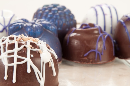 organic hand crafted chocolates with beautiful designsの写真素材