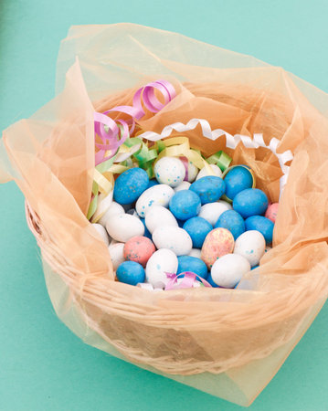 easter basket filled with colorful eggs and decorations