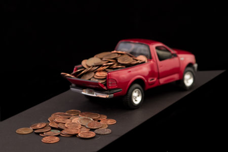 truck load of pennies isolate don a black background