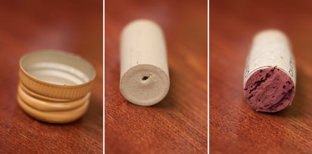 closeup with shallow dof of different style wine corks
