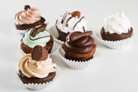 assortment of sweet brownie bite isolated on a white backgroundの写真素材