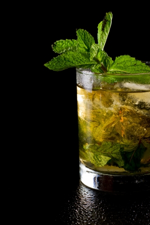 close up of a mint julep served on the rocks and garnished with fresh green mint on top, kentucky derby drinkの写真素材