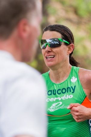 COEUR D ALENE, ID - JUNE 23: Female winner Heather Wurtele, triathlete in the running event of the ironman in June 23 2013 in Coeur d' Alene Idahoのeditorial素材