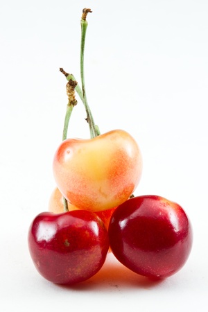 organic bing cherries isolated on a white backgroundの写真素材