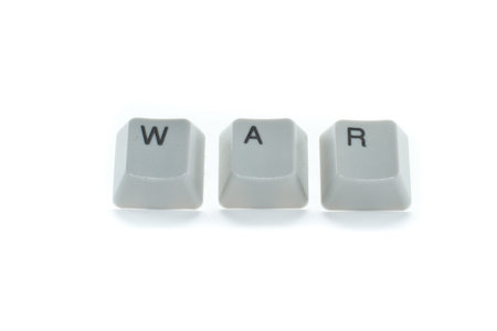 the word war spelled on keyboard keys isolated on a white background
