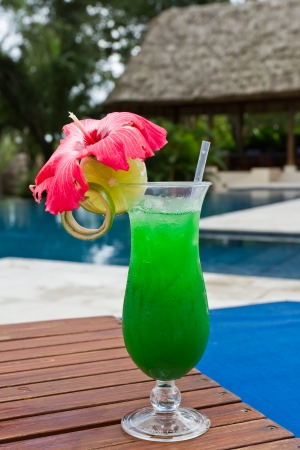 fresh tropical juice cocktail served pool side in Belizeのeditorial素材