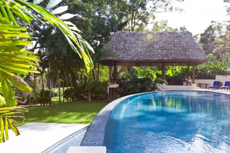 beautiful tropical swimming pool in the rain forest of Belizeのeditorial素材