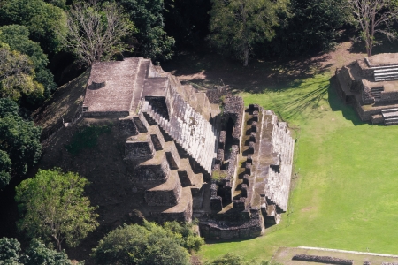 aerial view of Altun Ha, maya ruins in the tropical jungle of Belizeの写真素材