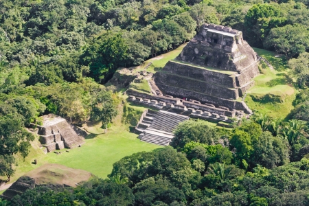Aerial view of Xunantunich, Mara Ruins in the jungle of Belizeの写真素材