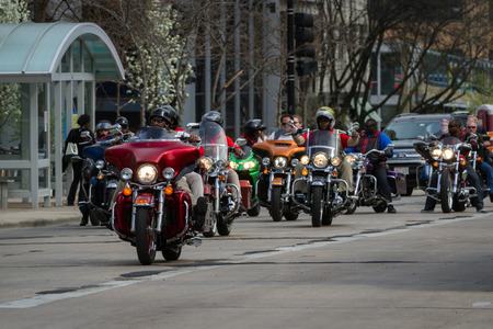 Madison, Wisconsin - May 10 : Motorcycle rally in the state capitol of Wisconsin for "motorcycle awareness month" , May 10 2014 in Madison Wisconsinのeditorial素材
