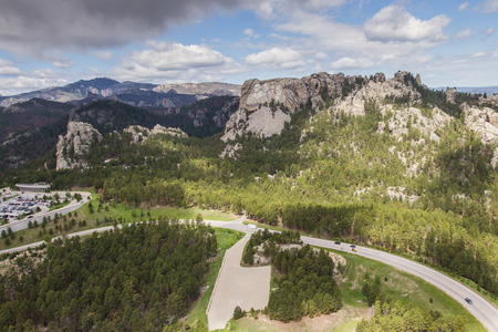 aerial view of Mount Rushmore on a cloudy spring morningのeditorial素材