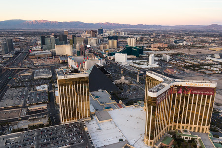 Las Vegas Nevada - December 14 : Aerial view of the famous Las Vegas Strip, view from the south end with Mandalay Bay in the frame, December 14 2014 in Las Vegas, Nevadaのeditorial素材