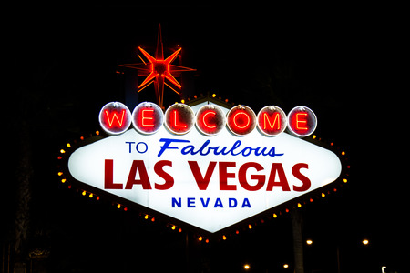 welcome to fabulous las vegas Nevada sign shot at night with glowing neon lightsのeditorial素材