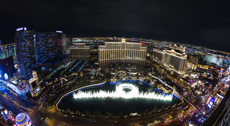 Las Vegas Nevada - December 16 : Bellagio fountain show in a wide city view, view from the top of the Eiffel Tower, December 16 2014 in Las Vegas, Nevadaのeditorial素材