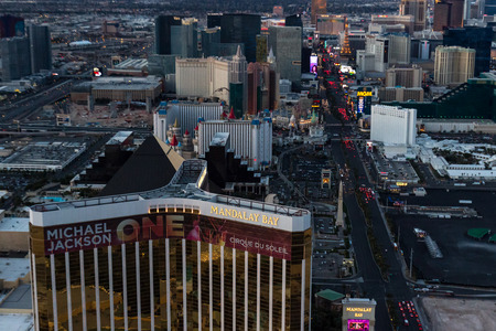 Las Vegas Nevada - December 14 : Aerial view of the famous Las Vegas Strip, view from the south end with Mandalay Bay in the frame, December 14 2014 in Las Vegas, Nevadaのeditorial素材