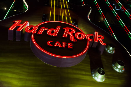 Las Vegas Nevada - December 18 : close up of the Hard Rock Cafe sign on the strip, December 18 2014 in Las Vegas, Nevadaのeditorial素材