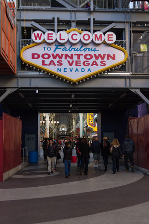 Las Vegas Nevada - December 29 : Famous welcome to fabulous downtown Las Vegas at on end of Freemont Street, December 29 2014 in Las Vegas, Nevadaのeditorial素材