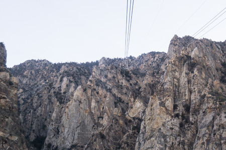 Palm Springs, California - February 17:View of the Palm Springs Aerial Tram in the San Jacinto Mountain Range, February 17 2015 in Palm Springs, California.の写真素材