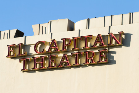 Hollywood, California - February 08 : Street view of the sign for El Capitan Theater, February 08 2015 in Hollywood, California.のeditorial素材