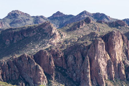 Arizona mountain landscape in springtime with greenery on the red rock cliffsの写真素材