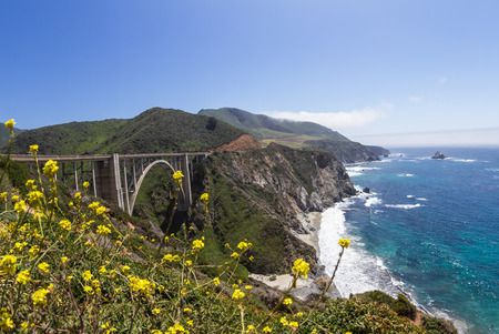 Classical California coast landscape with Bixby Bridge, and a beautiful dramatic  shorelineの写真素材