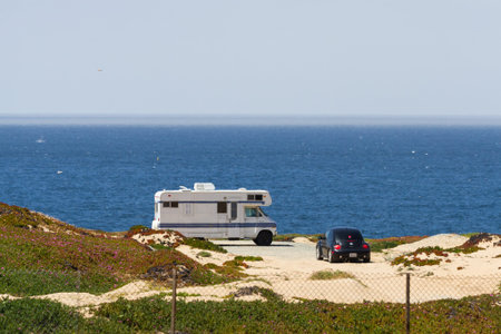 Monterey, California - May 02 : Motorhome parked on a beautiful beach, May 02 2015 Monterey,...