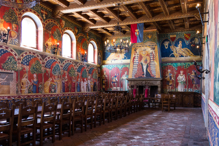 Calistoga, California - May 10 : Interior detail of the dining room of the Castello Di Amorosa, May 10 2015 Calistoga, California.のeditorial素材