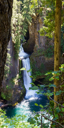 Beautiful Toketee Falls in Oregon, photo taken on a bright clear day with vivid colorsの写真素材