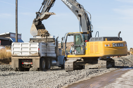 Worley, Idaho - September 23: Heavy equipment being used to upgrade highway 95 thru Worley, September 23 2015 in Worley, Idahoのeditorial素材