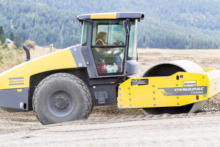 Worley, Idaho - September 15: Heavy equipment being used to upgrade highway 95 thru Worley,...