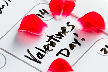 Day planner or calendar with Valentines day marked written on itの写真素材