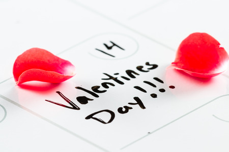 Day planner or calendar with Valentines day marked written on itの写真素材