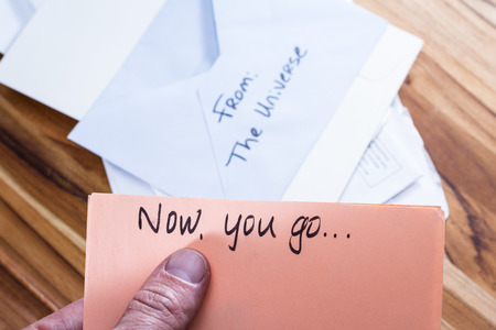 concept for a self esteem building exercise using an envelope and a empowering messageの写真素材