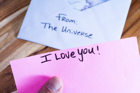 concept for a self esteem building exercise using an envelope and a empowering messageの写真素材
